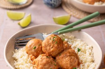 Air fryer butter chicken meatballs with cauliflower rice