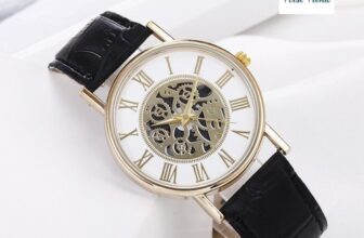 Men’s Classic Roman Numerals Gold & Silver Watch Leather Strap