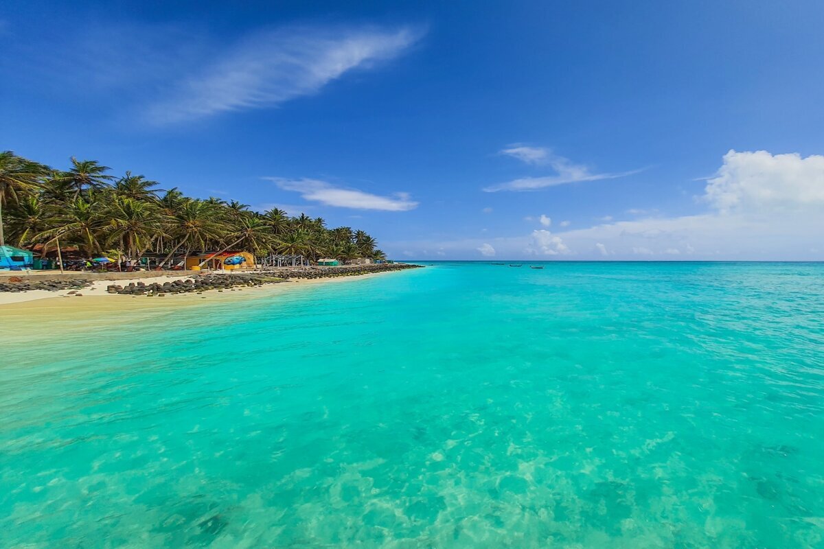 Bitra Island landscape with tropical vegetation and lagoon in Lakshadweep