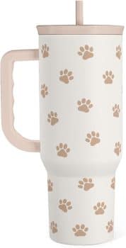 SANDJEST Paw Print Tumbler with Handle