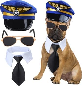 Yewong 3 Pieces Pet Captain Pilot Costume Accessory Set Dog Cat Pilot Hat