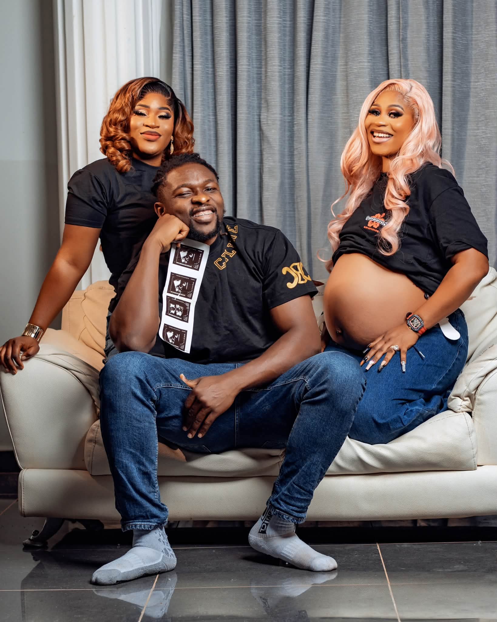 Polygamous Ghanaian man shares maternity photos with his two wives