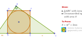 Geometric Challenge Right Triangle, Incircle, Circumscribed Square, Inradius, Area
