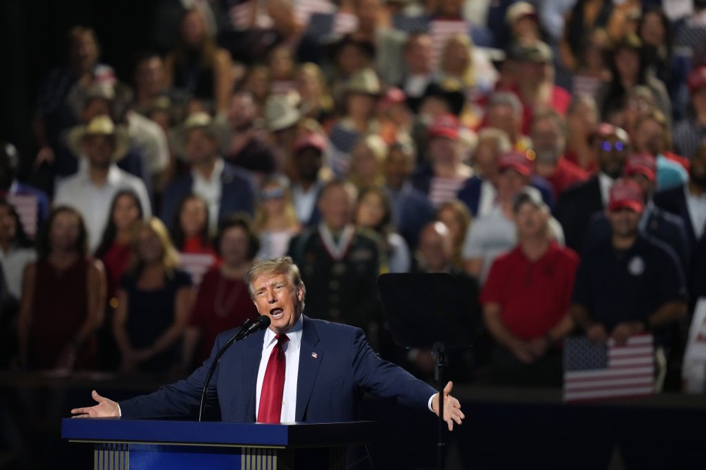 President Donald Trump speaks at the Republican convention Thursday, Sept. 10, 2026, in Dallas. (AP Photo/Alex Brandon)