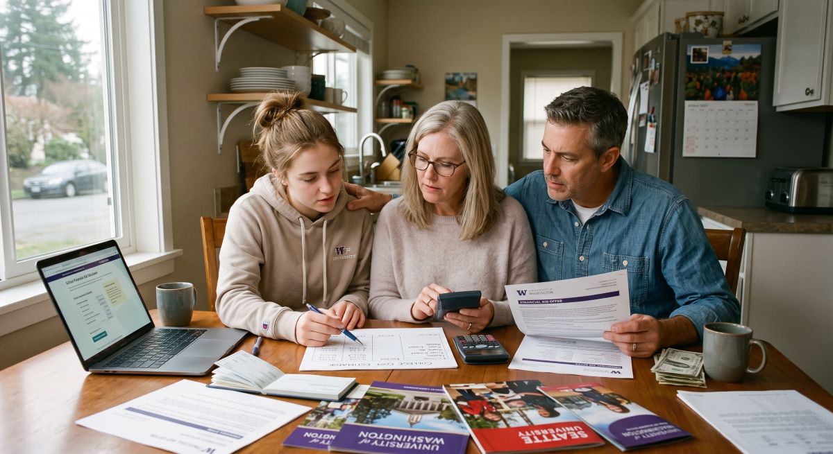student and parents discussing college costs