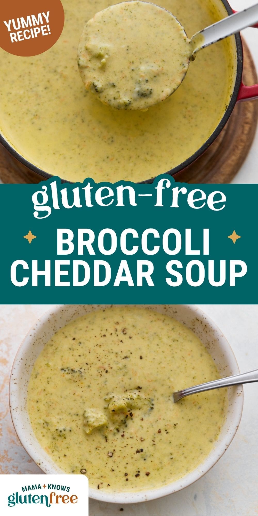 gluten free broccoli cheddar soup pin image