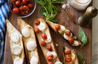 Grilled Bruschetta with Mozzarella, Tomatoes, Basil
