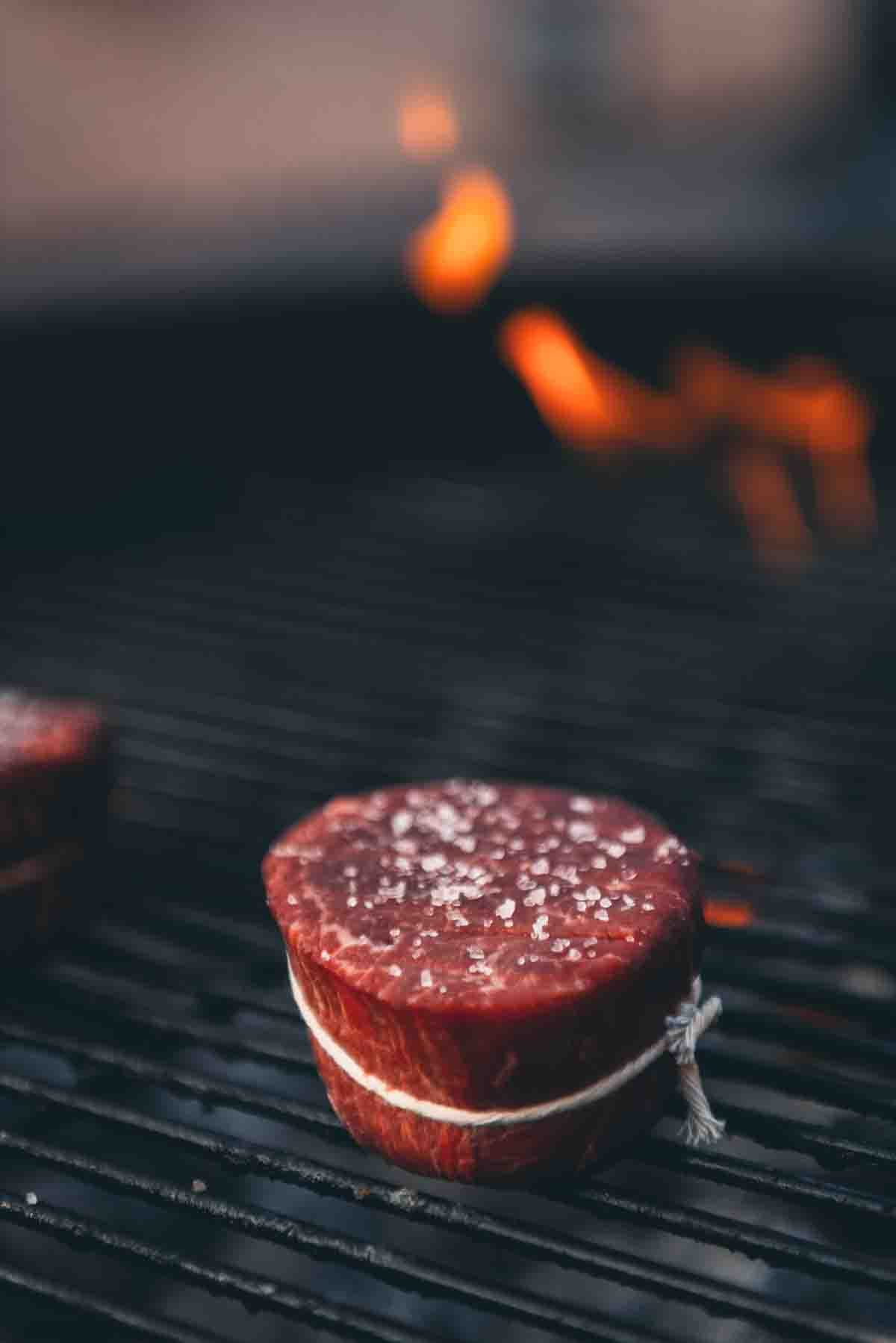Tenderloin steak over the coals.