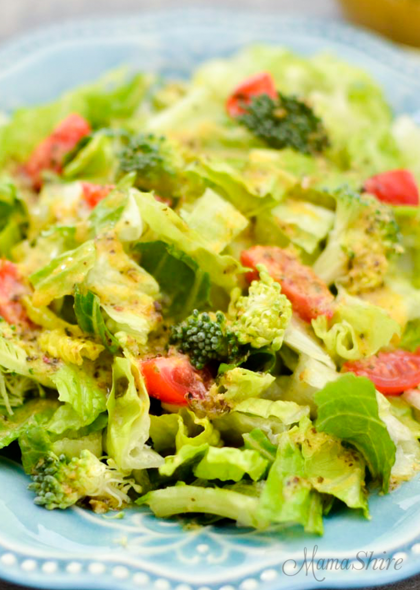 Homemade Italian Salad Dressing poured over a fresh salad. Gluten-free