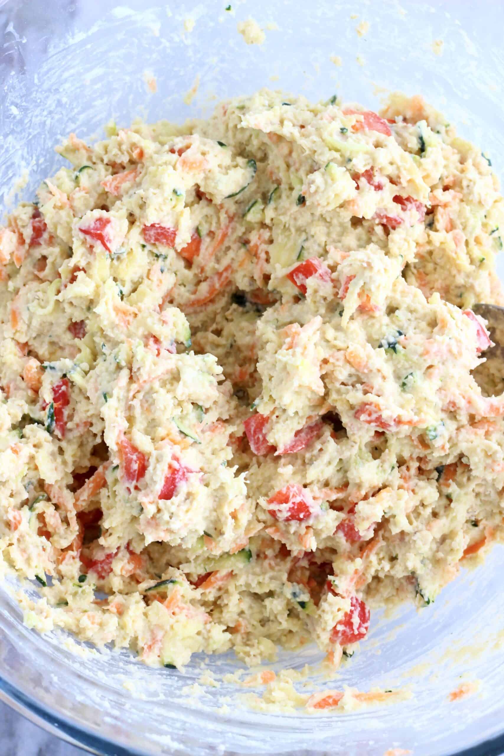 Raw gluten-free vegan savoury vegetable muffins batter in a bowl