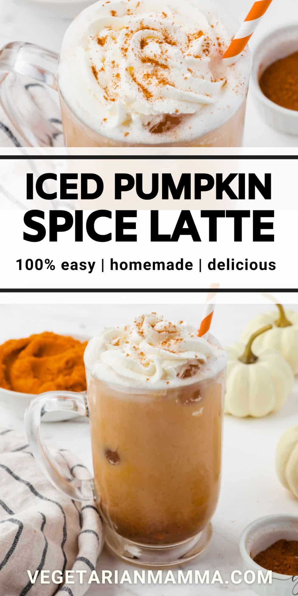 The best Iced Pumpkin Spice Latte is the one you make at home with real pumpkin puree, warm spices, maple syrup, and your choice of milk. This tasty drink will be ready in 5 minutes, exactly the way you like it. via @vegetarian mamma