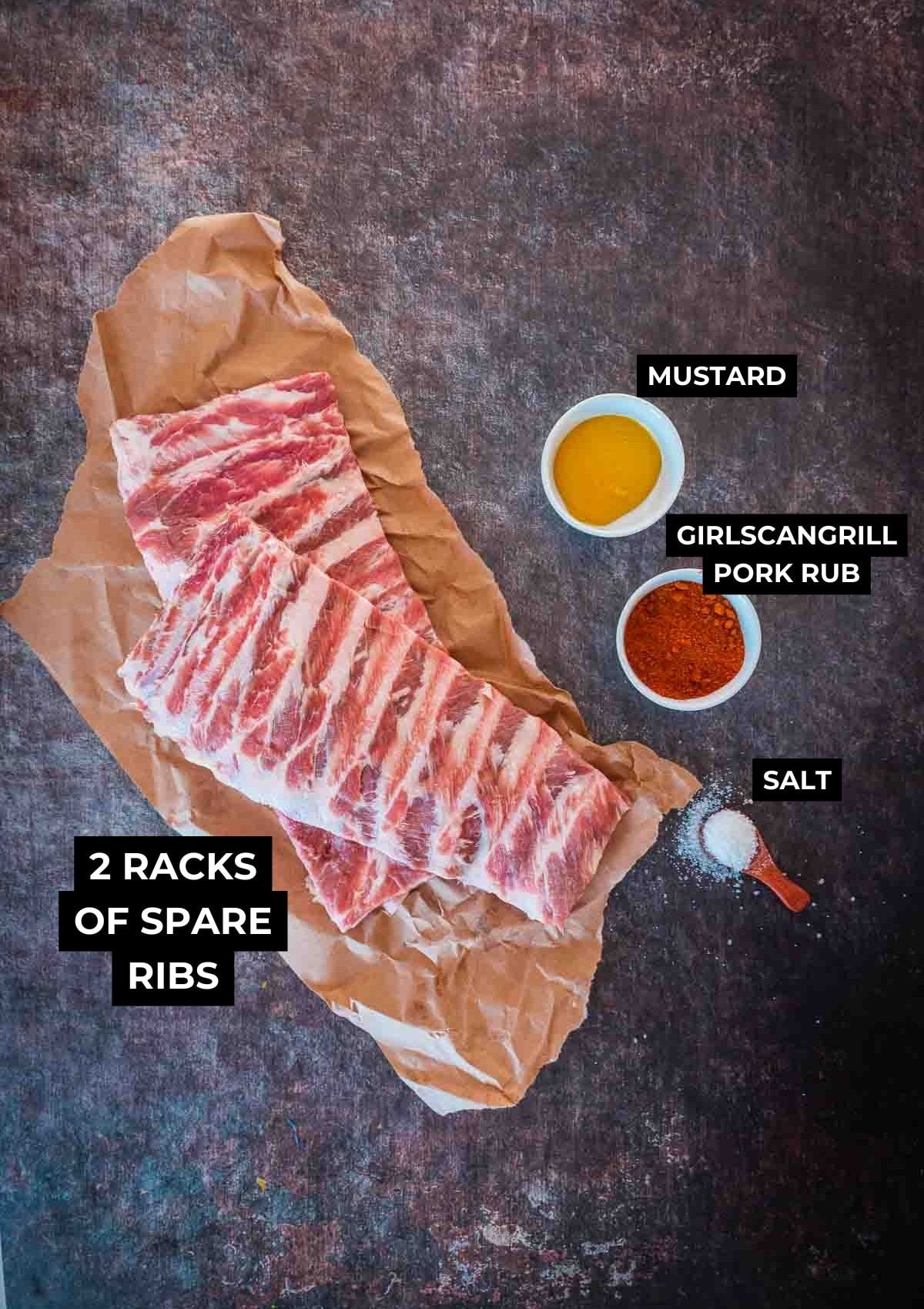 Ingredients for this smoked ribs recipe.