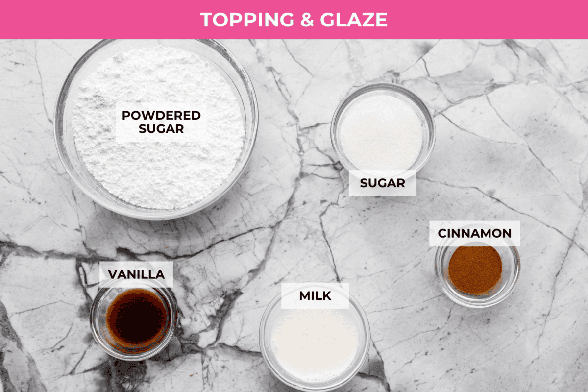 Overhead shot of labeled glaze ingredients.