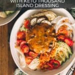 Low carb cheeseburger salad with keto dressing.