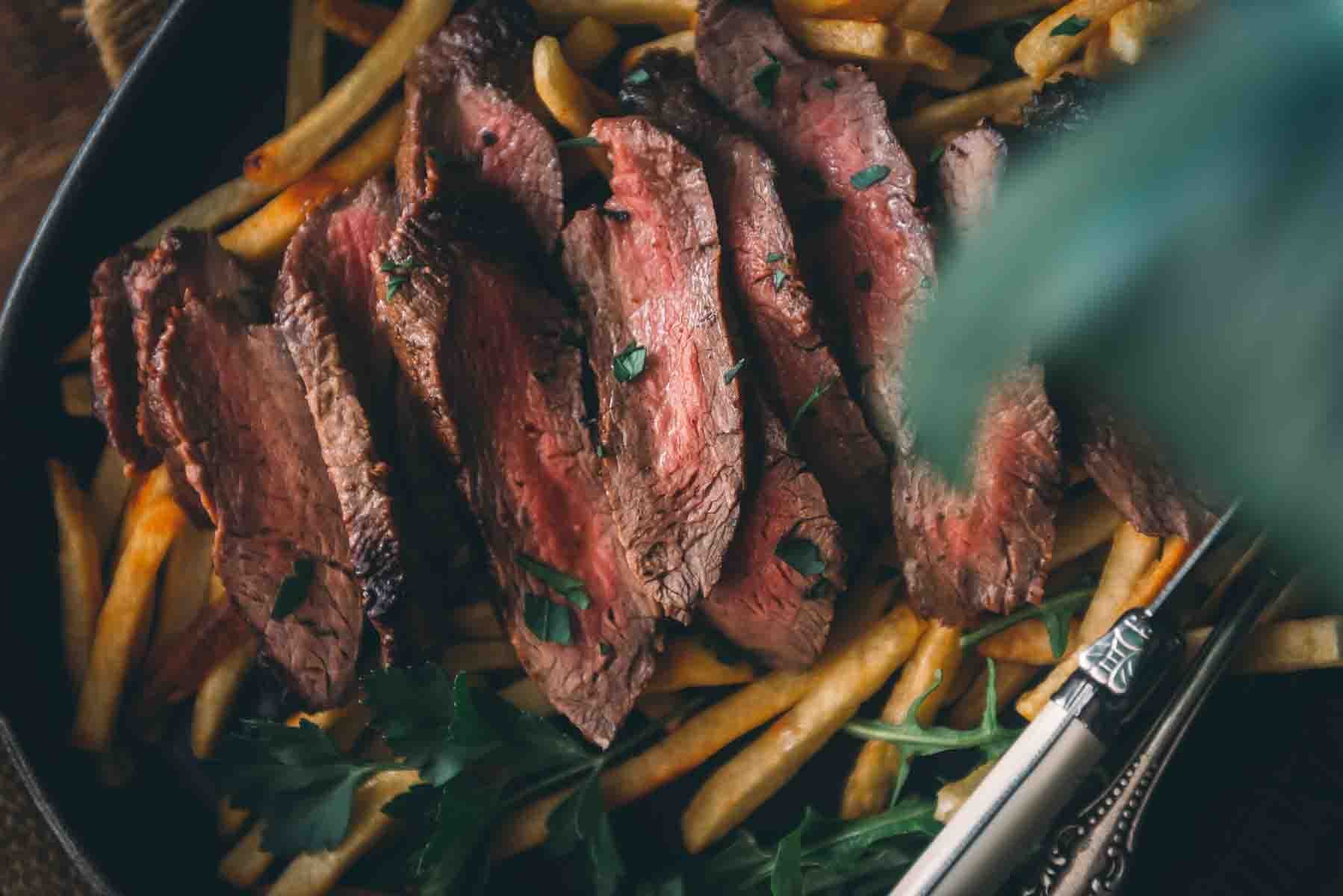 Close up of sliced merlot steak.