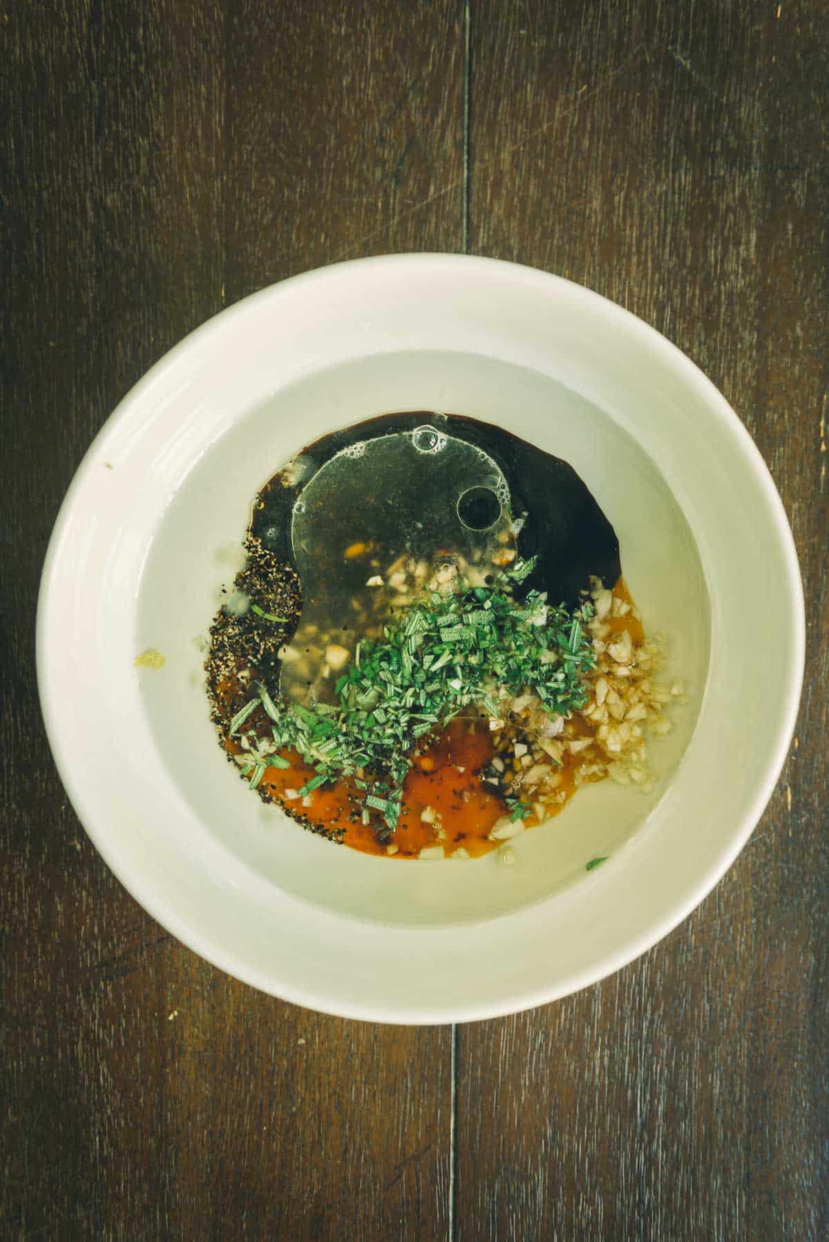 All the marinade ingredients in a bowl.