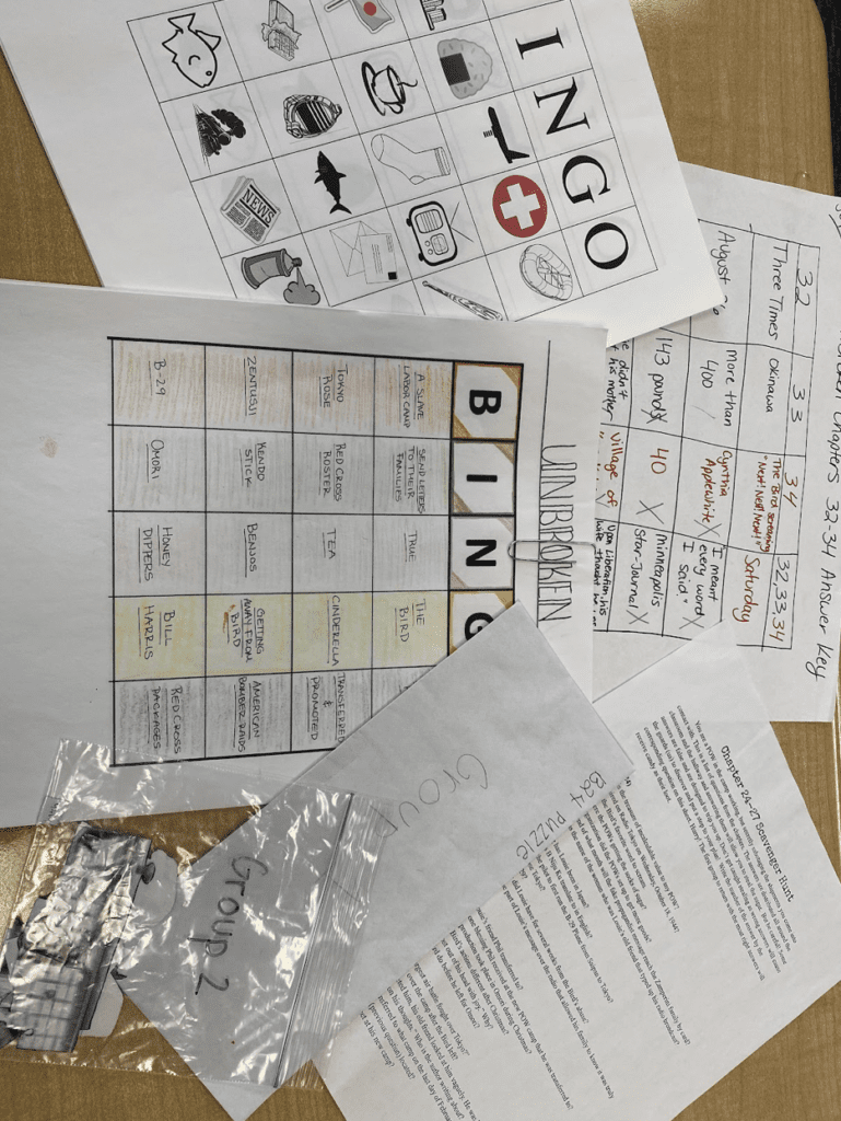 Bingo Loose sheets of paper with writing on them