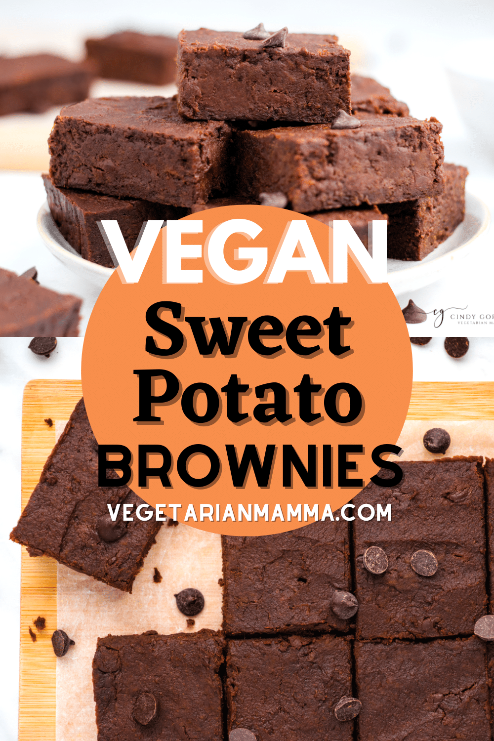 Sweet Potato Brownies are chocolatey, moist, and totally vegan! This decadent dessert recipe is so easy to make and packed with natural ingredients and tons of chocolate chips. via @vegetarian mamma