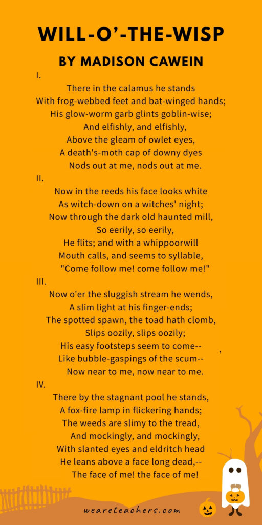 an image of a Halloween poem, Will-O’-The-Wisp
by Madison Cawein