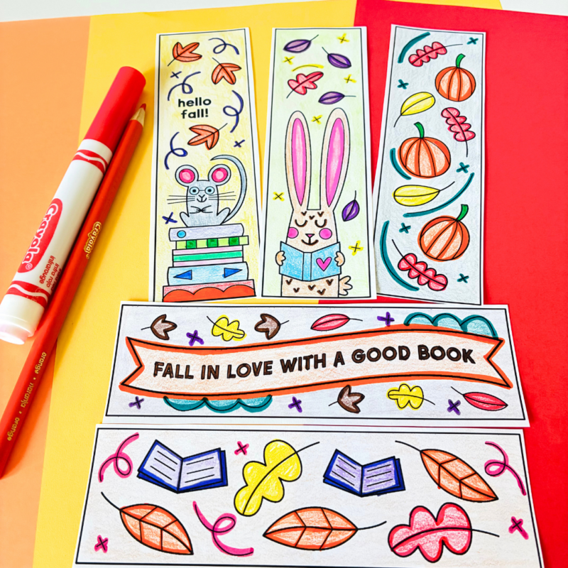 an image of color and black and white printable fall bookmarks