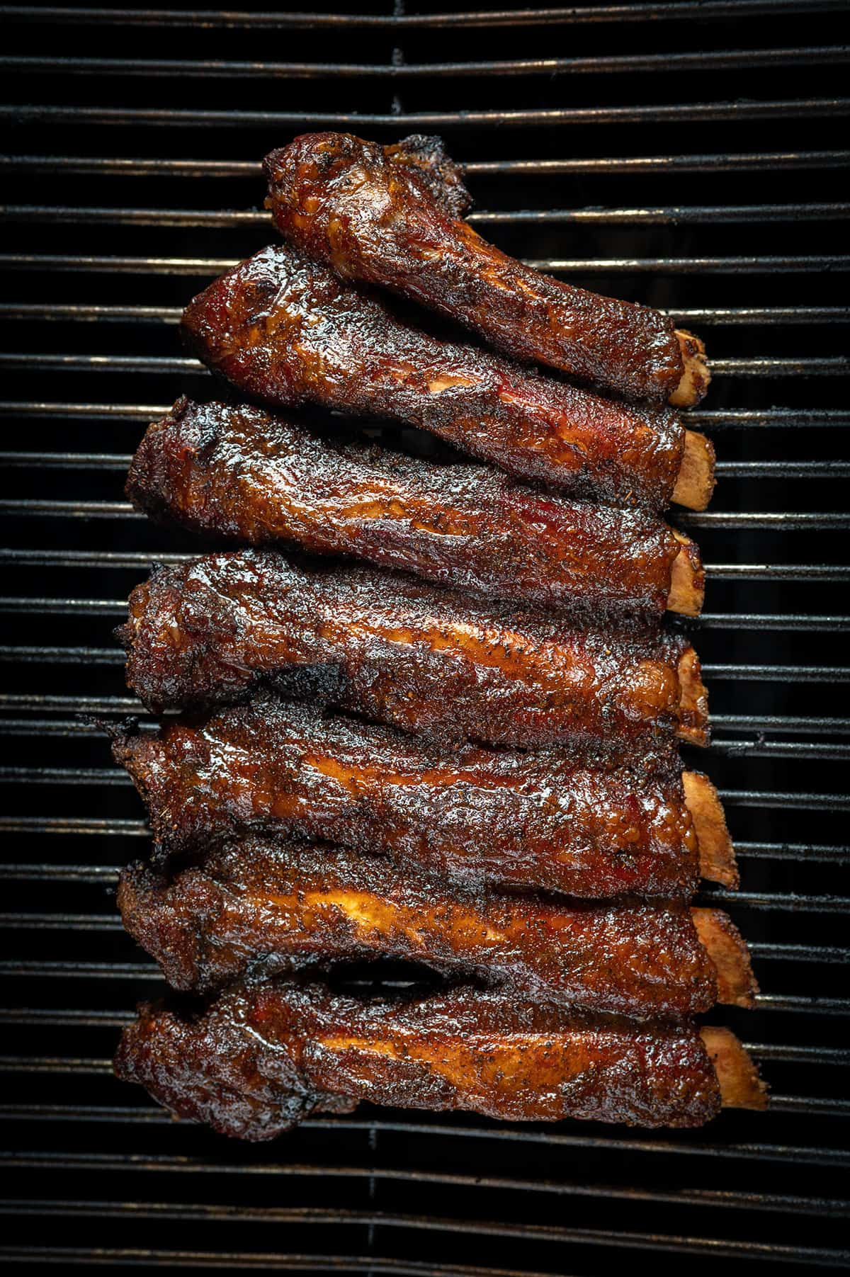 rack of smoked beef back ribs.