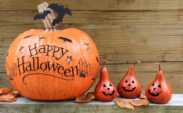 A Halloween pumpkin with the text: Happy Halloween