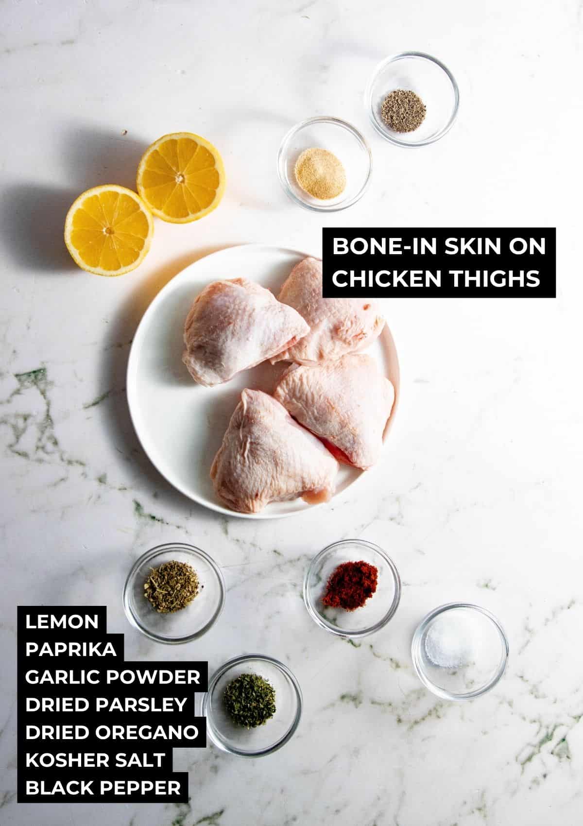 Ingredients for easy chicken thighs in the air fryer.