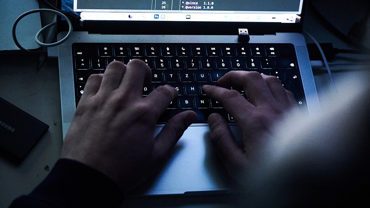 Person typing code on their laptop.