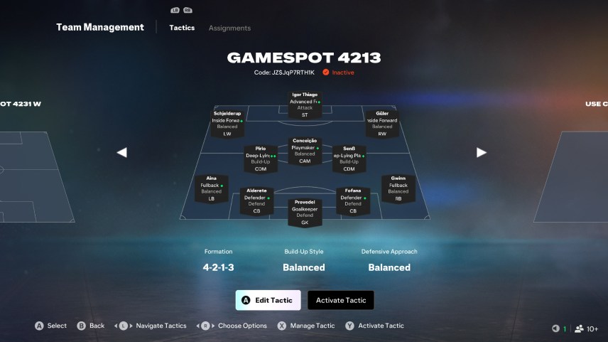 FC 27 Tactics Codes Formations: A 4-2-1-3 formational layout