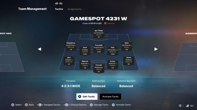 FC 27 Tactics Codes Formations: A 4-2-3-1 Wide formational layout.