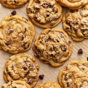 Overhead view of gluten-free chocolate chip cookies