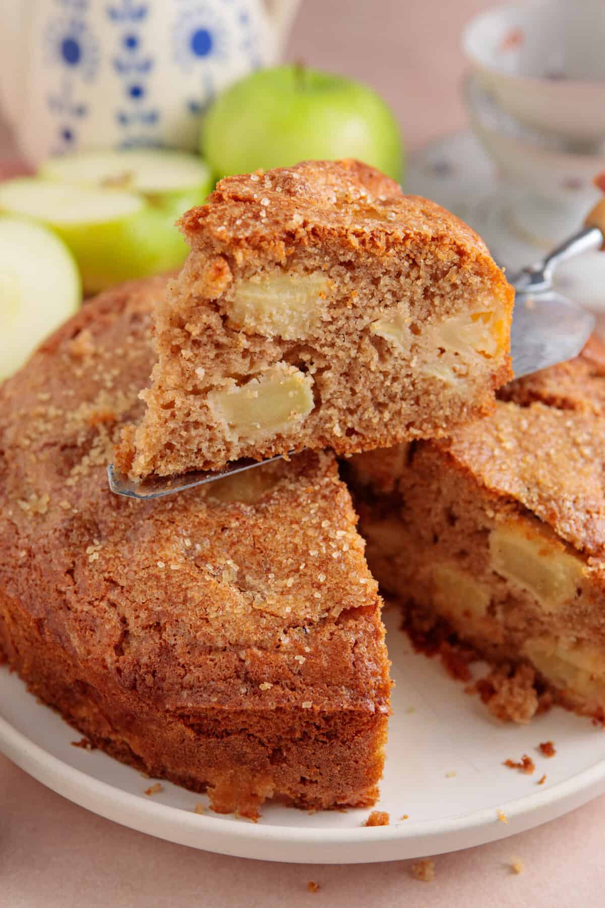 A slice of gluten free apple cake.