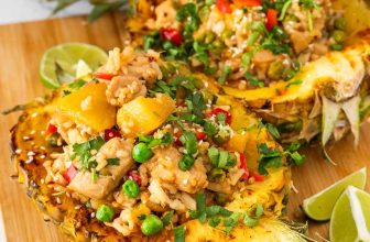 Grilled Pineapple Chicken and Rice in Pineapple Boats