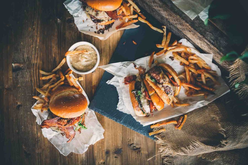 Overhead shot of venison burgers.