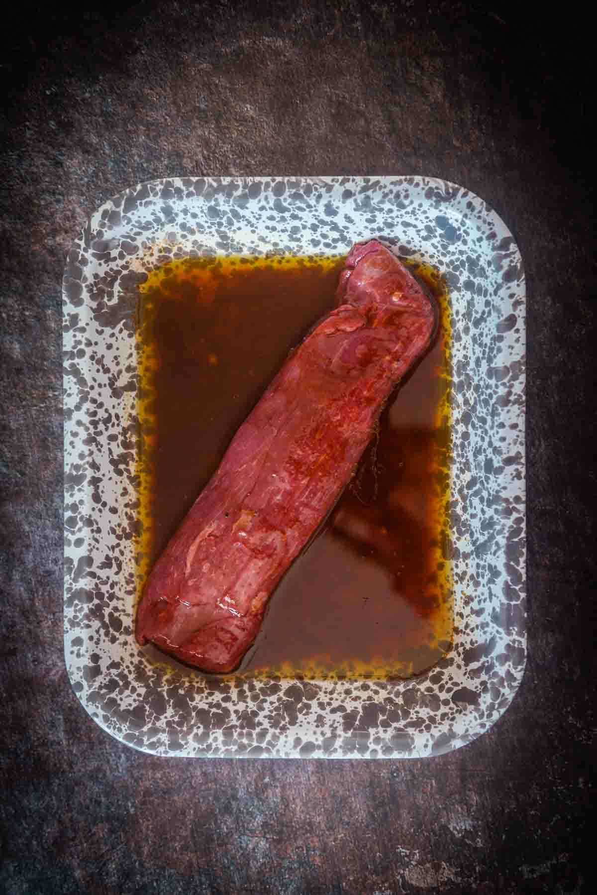 Steak in marinade. 