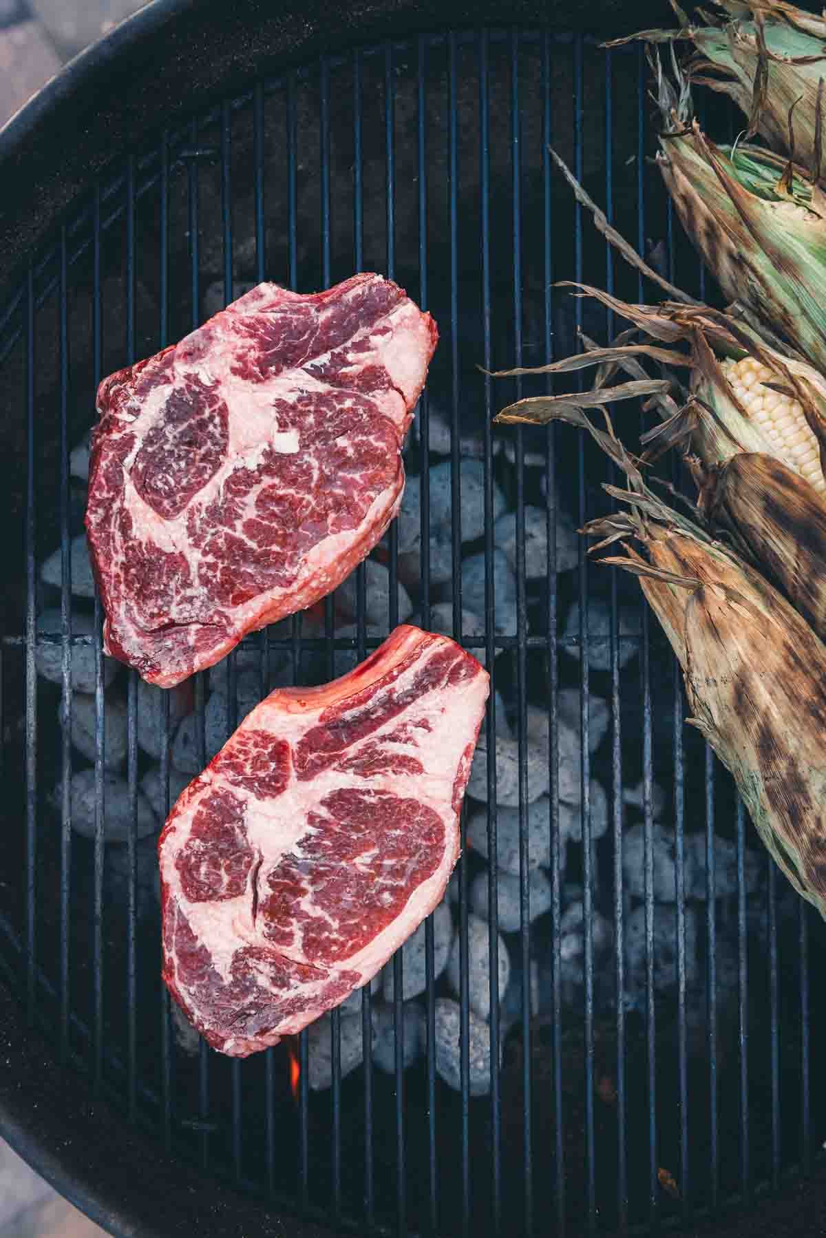 Showing ribeyes over direct heat. 