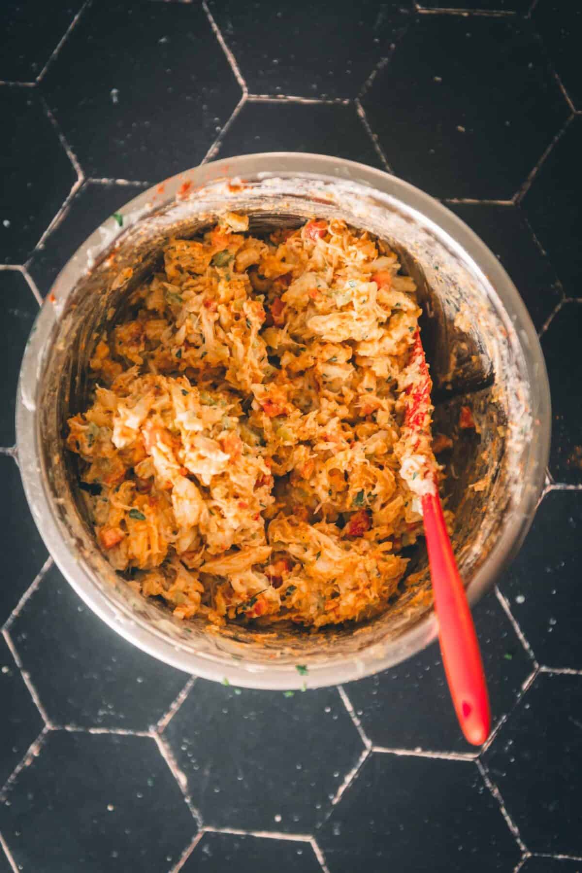 A bowl of the crab mixture.