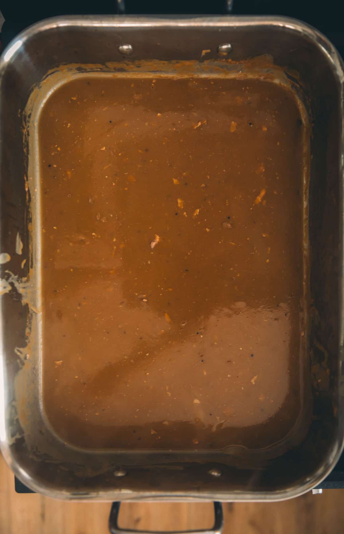 Smooth gravy in the pan.