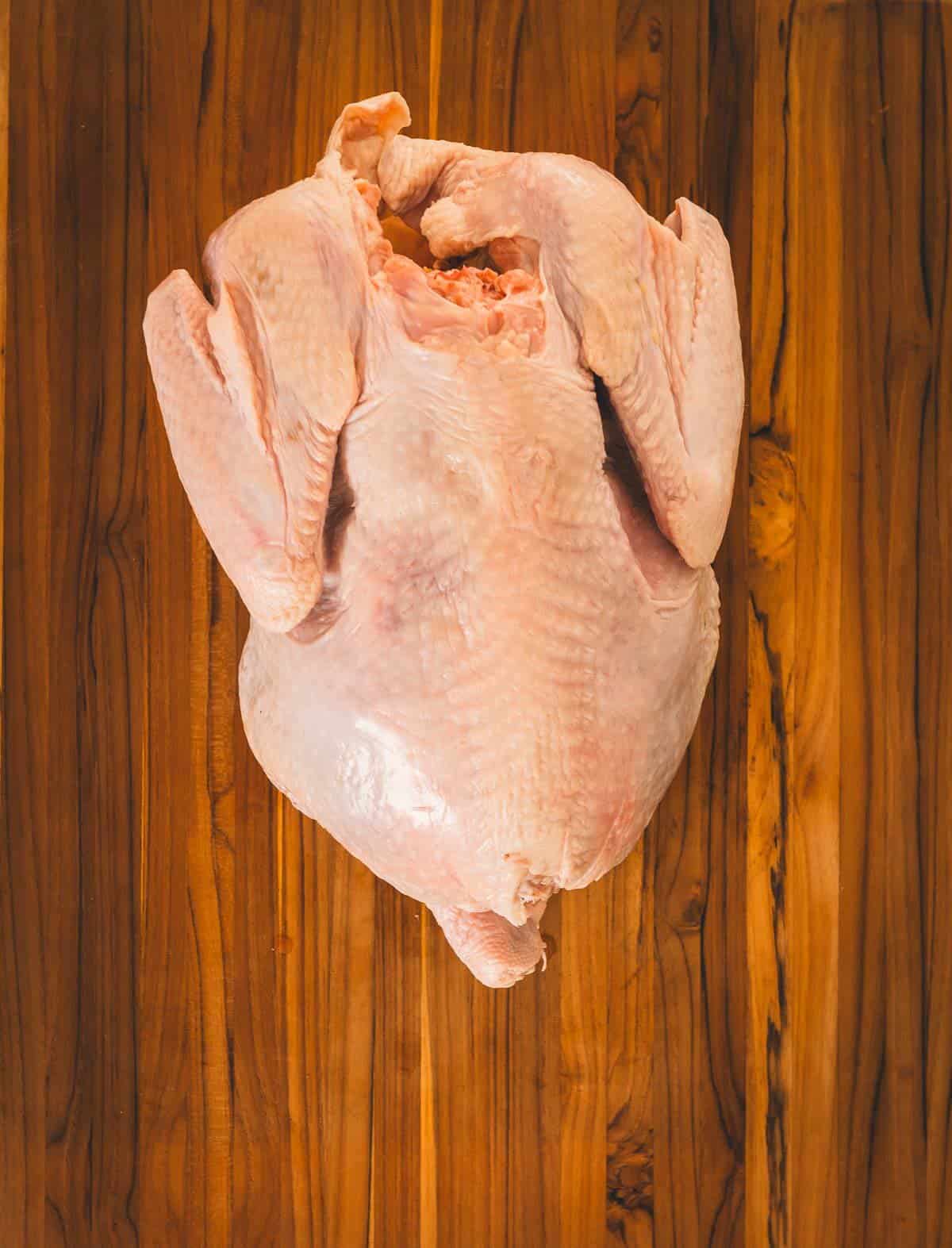 Turkey flipped over to show backbone.