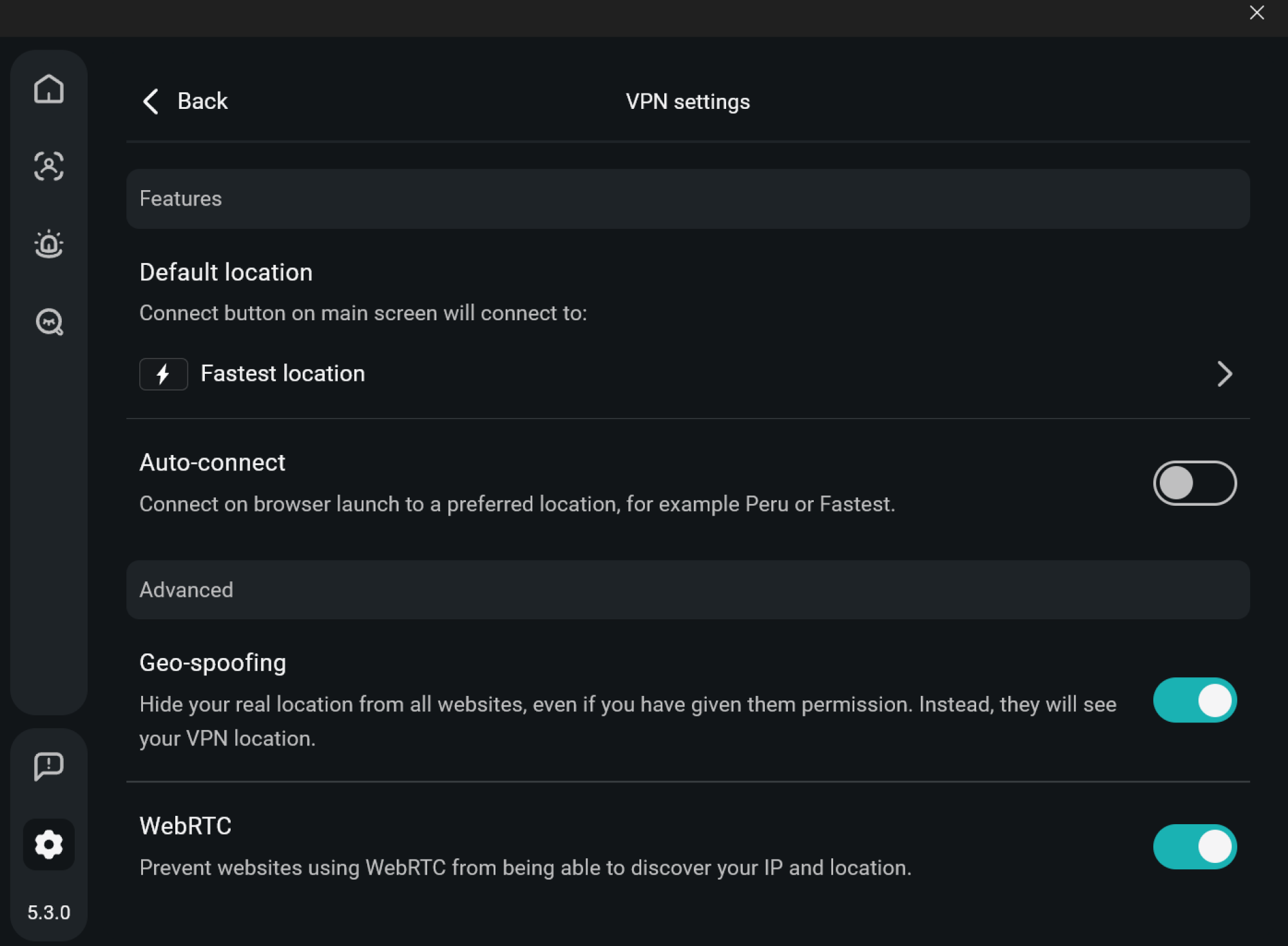 WebRTC protection toggle in Surfshark VPN