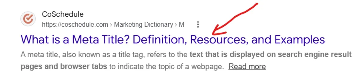 Example of a meta title in a Google search result