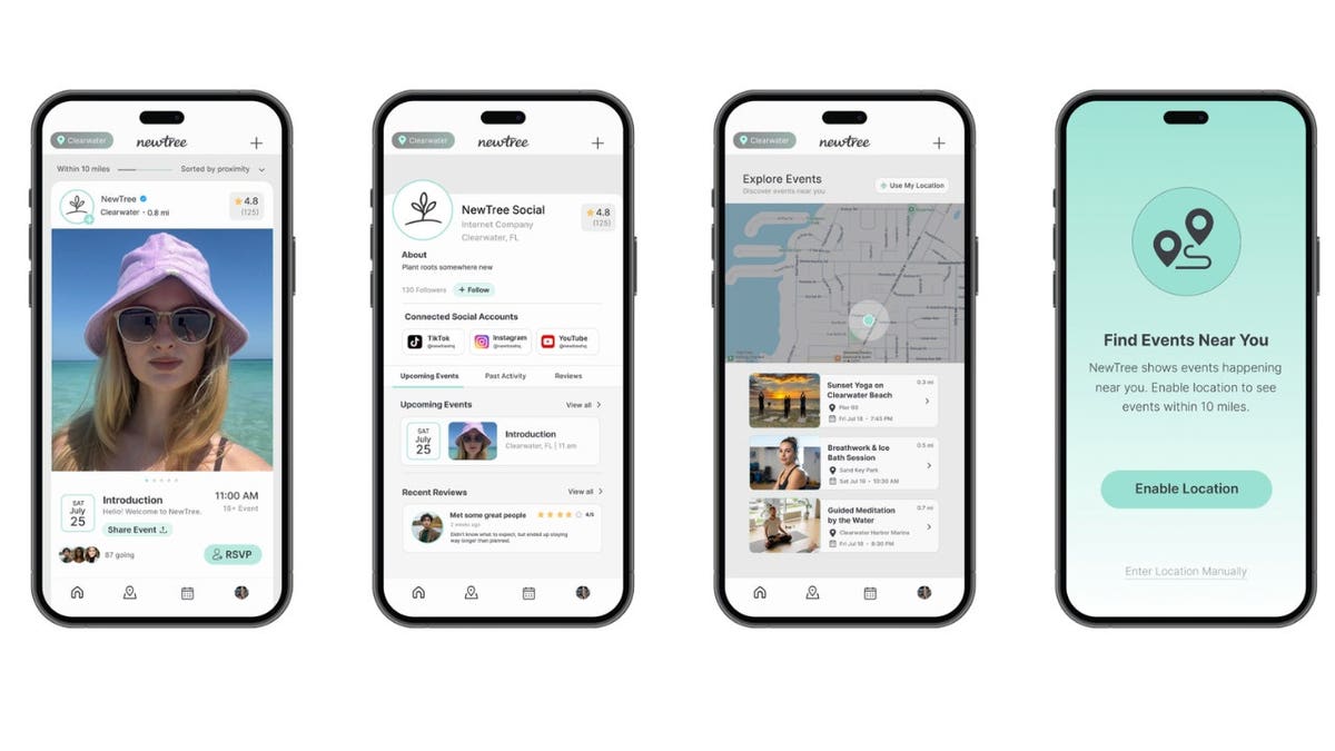 Screens of the NewTree app.