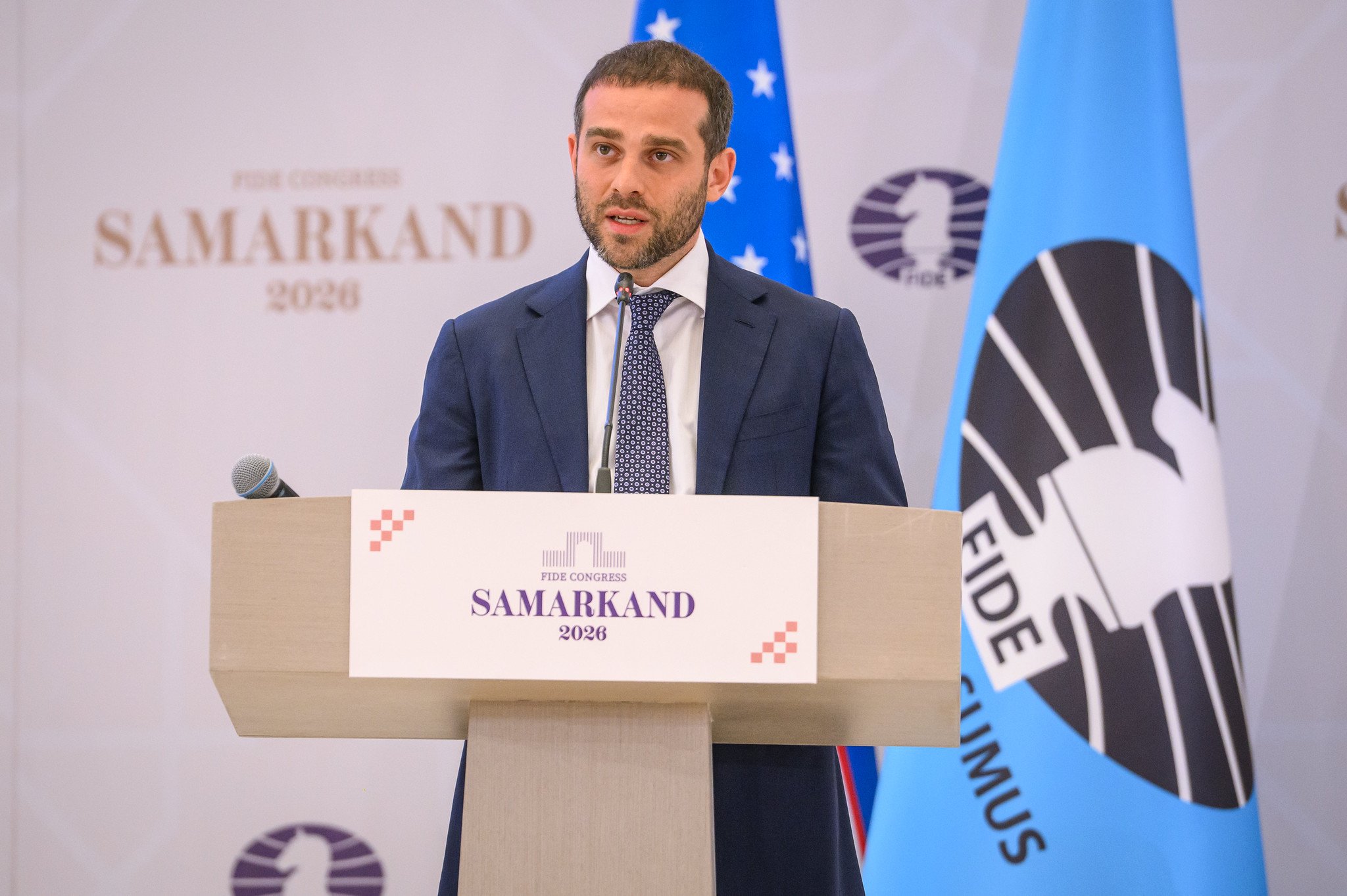 Wadim Rosenstein during his speech in Samarkand. Photo: Michal Walusza/FIDE.