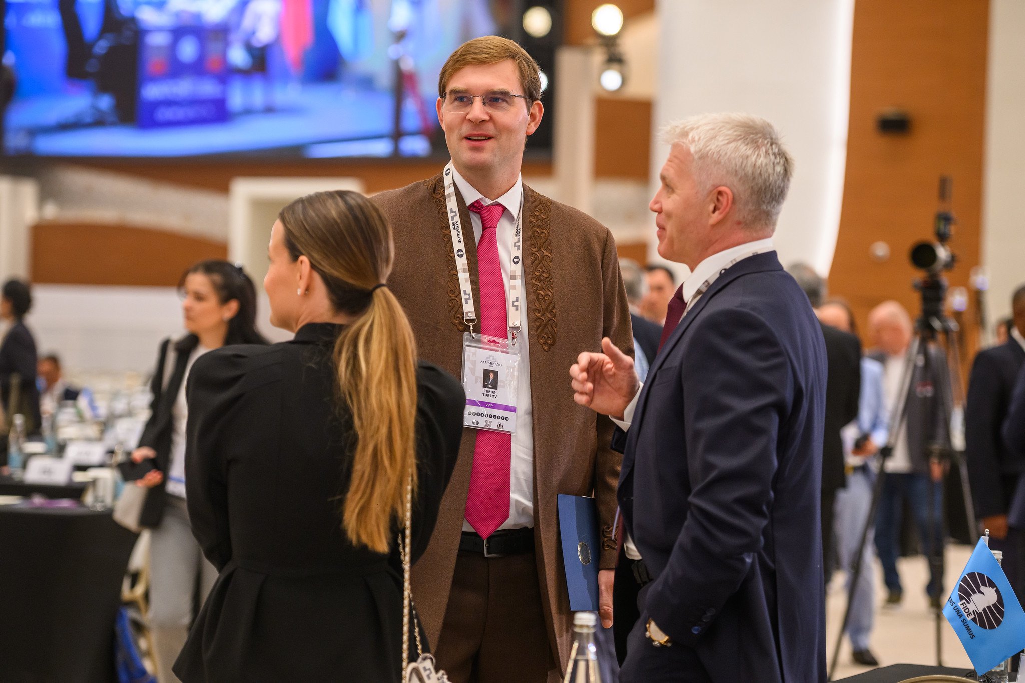 Pavel Kolobkov, here with Timur Turlov, was elected Vice President of FIDE. Photo: Michal Walusza/FIDE.