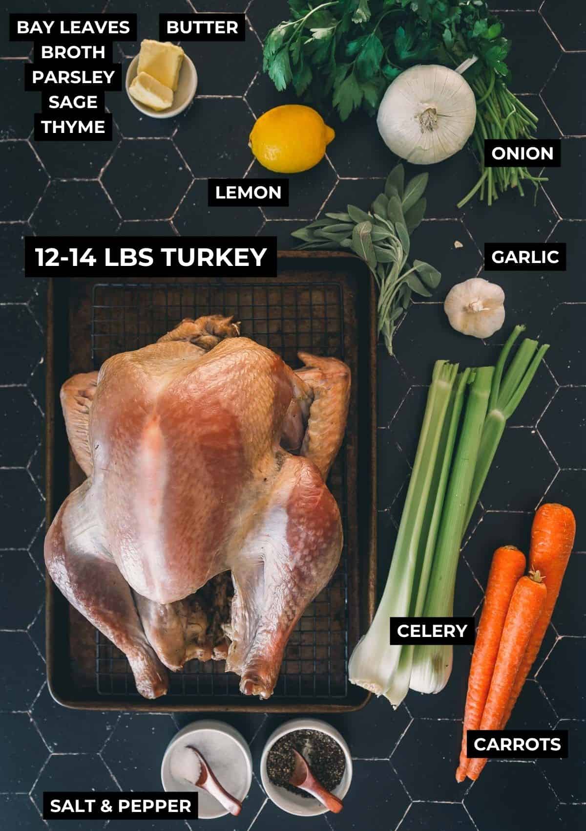 Ingredients for a traditional roast turkey. 