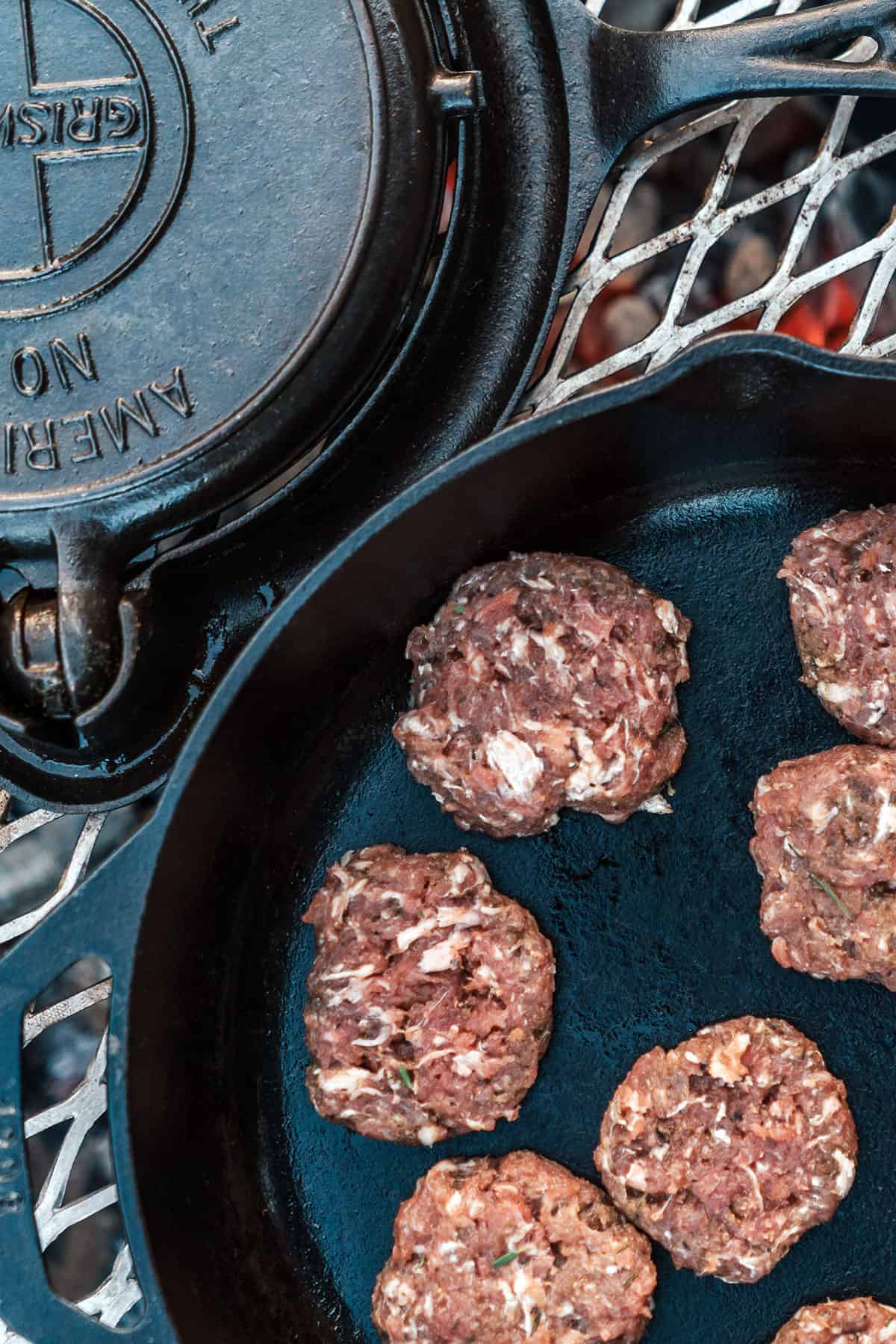 sausage patties in pan.