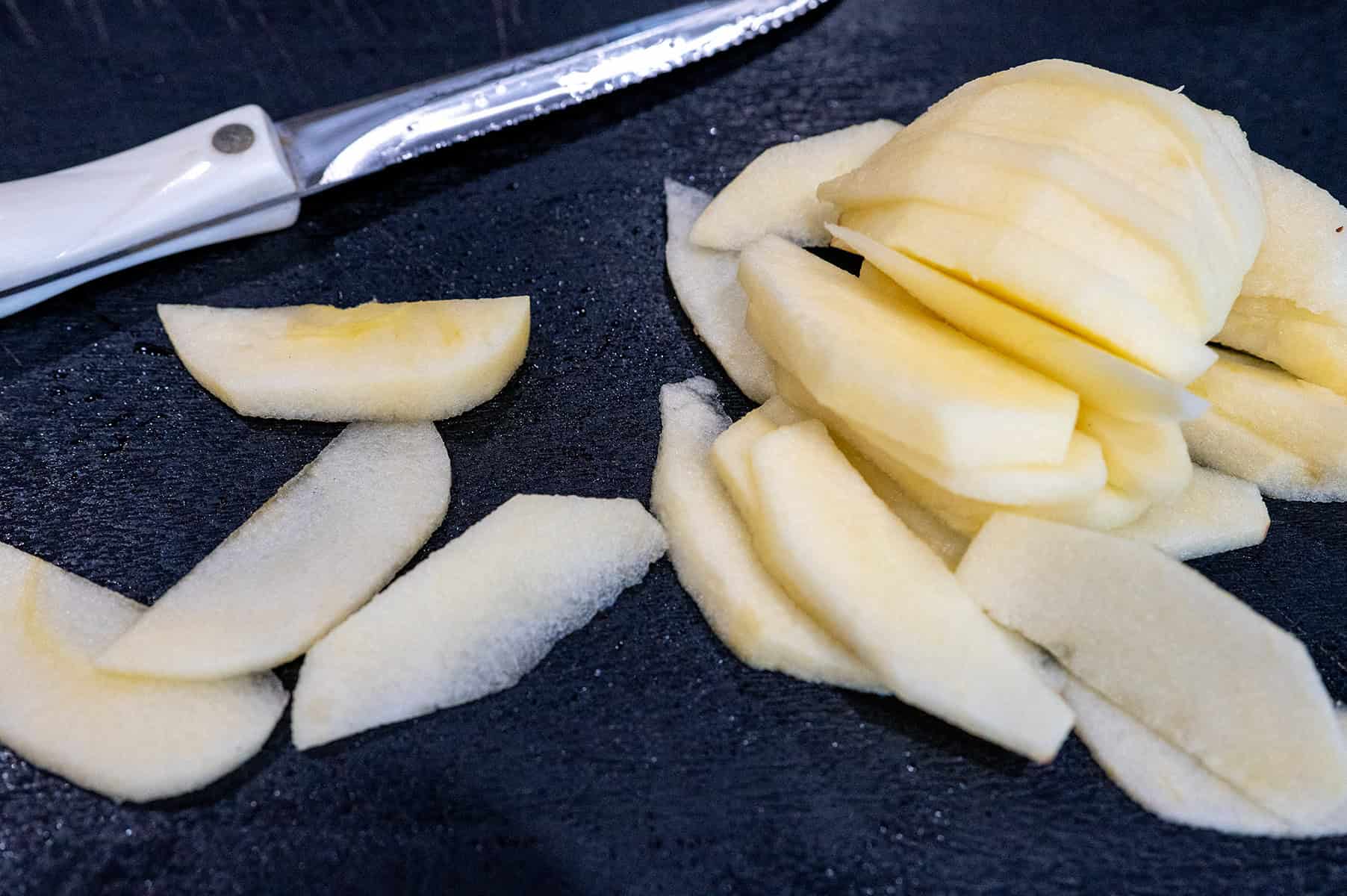 Sliced, peeled apple.