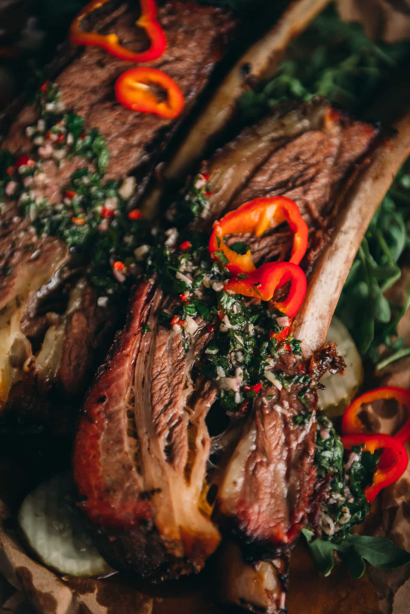 Close up of smoked beef rib.