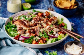 Southwest Chicken and Sweet Potato Salad with Roasted Poblano Dressing