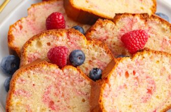 Raspberry Swirl Cake (Soft and Moist Vanilla Loaf)